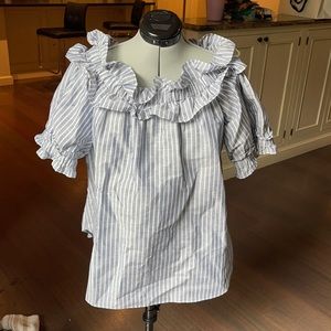 Sara Campbell ruffle top blue/white stripe XL